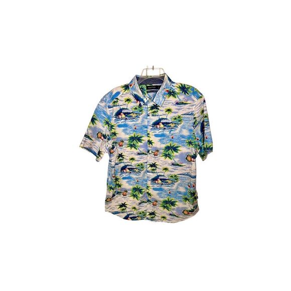 Nautica Mens Hawaiian Summer Tropical Short Sleeve Button Down Stretch Shirt Sz - Picture 1 of 6